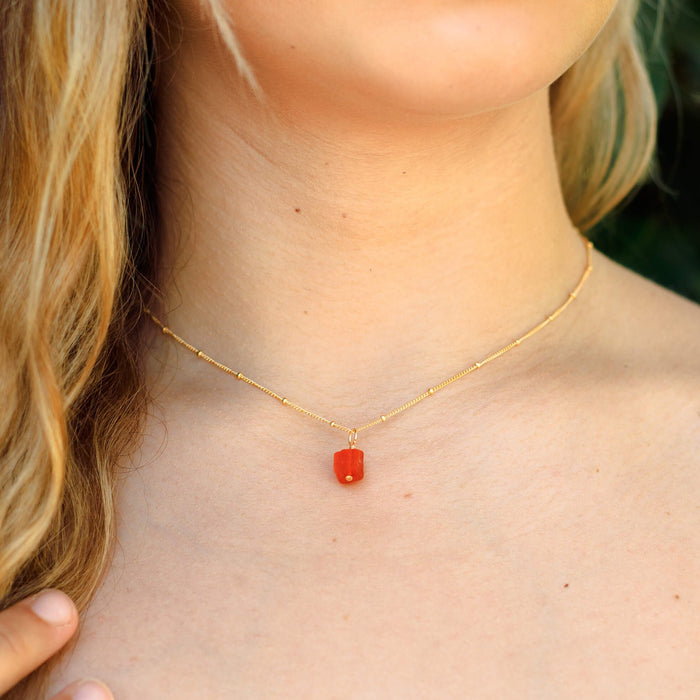 Raw Crystal Pendant Necklace - Carnelian - 14K Gold Fill Satellite - Luna Tide Handmade Jewellery