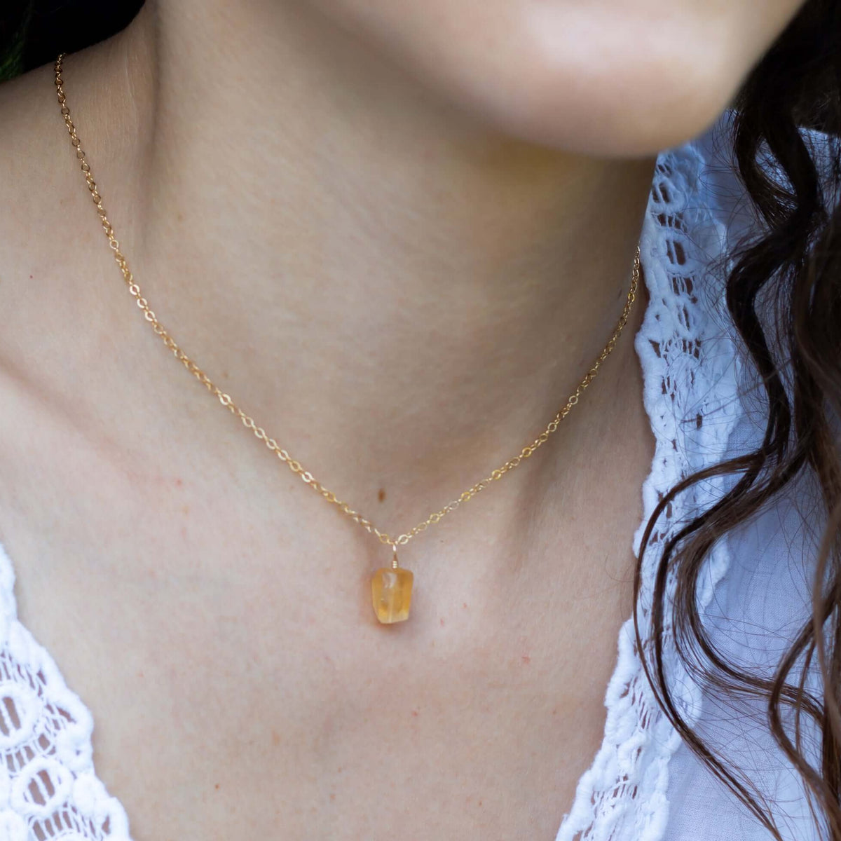 Raw Crystal Pendant Necklace - Citrine - 14K Gold Fill - Luna Tide Handmade Jewellery