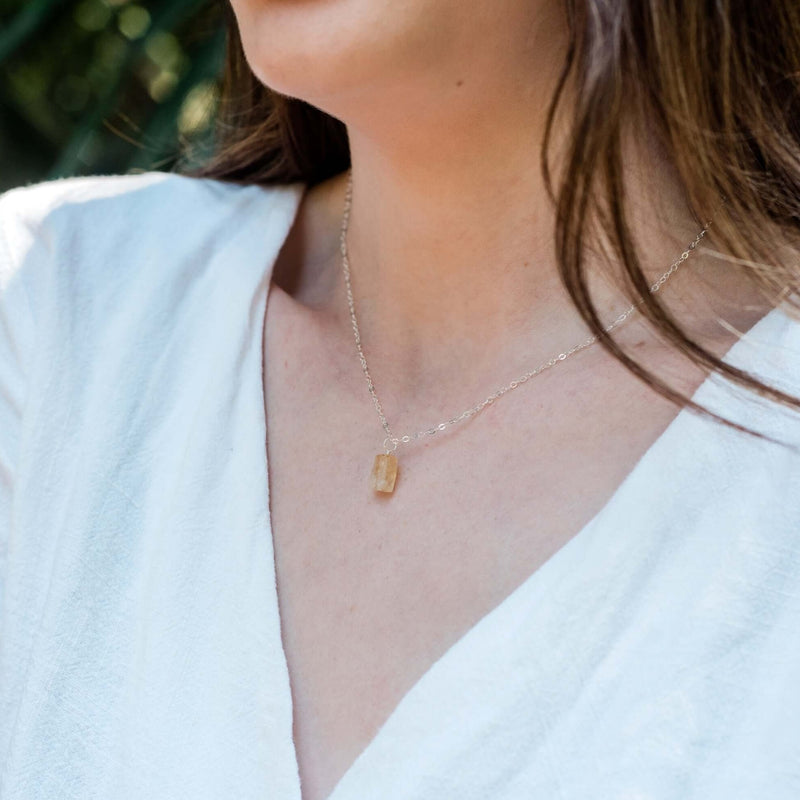 Raw Crystal Pendant Necklace - Citrine - Sterling Silver - Luna Tide Handmade Jewellery