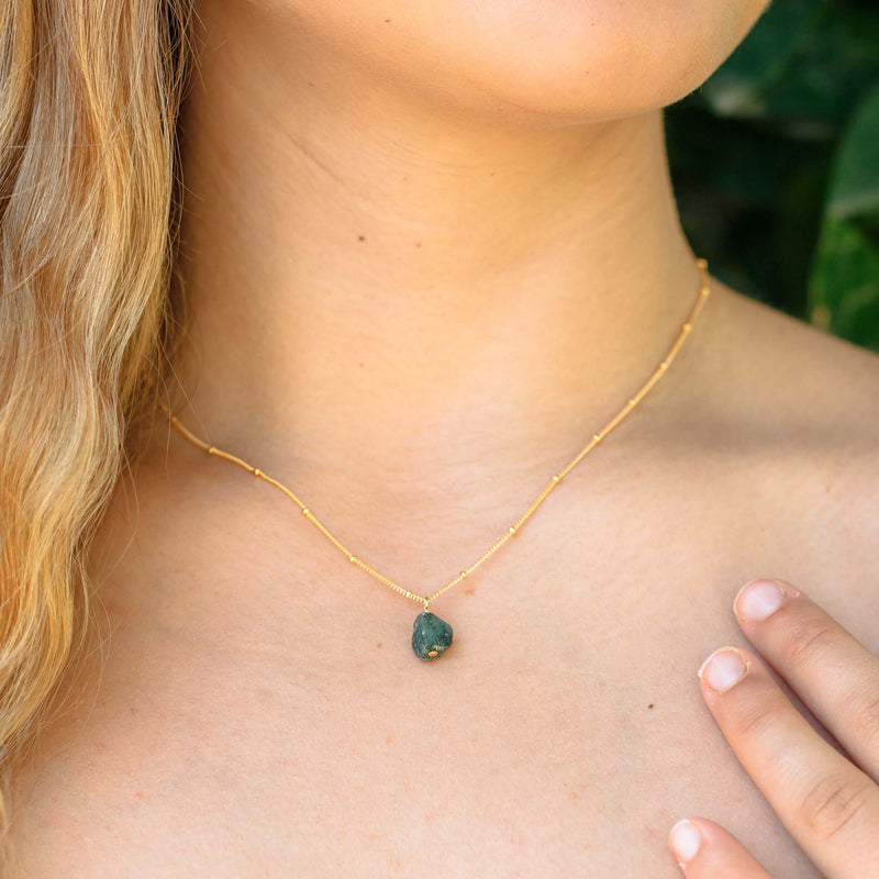 Raw Crystal Pendant Necklace - Emerald - 14K Gold Fill Satellite - Luna Tide Handmade Jewellery