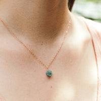 Raw Crystal Pendant Necklace - Emerald - 14K Rose Gold Fill - Luna Tide Handmade Jewellery
