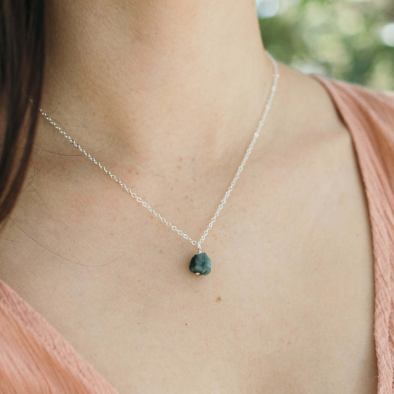 Raw Crystal Pendant Necklace - Emerald - Sterling Silver - Luna Tide Handmade Jewellery