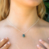 Raw Crystal Pendant Necklace - Emerald - Sterling Silver Satellite - Luna Tide Handmade Jewellery
