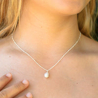 Raw Crystal Pendant Necklace - Freshwater Pearl - Sterling Silver Satellite - Luna Tide Handmade Jewellery