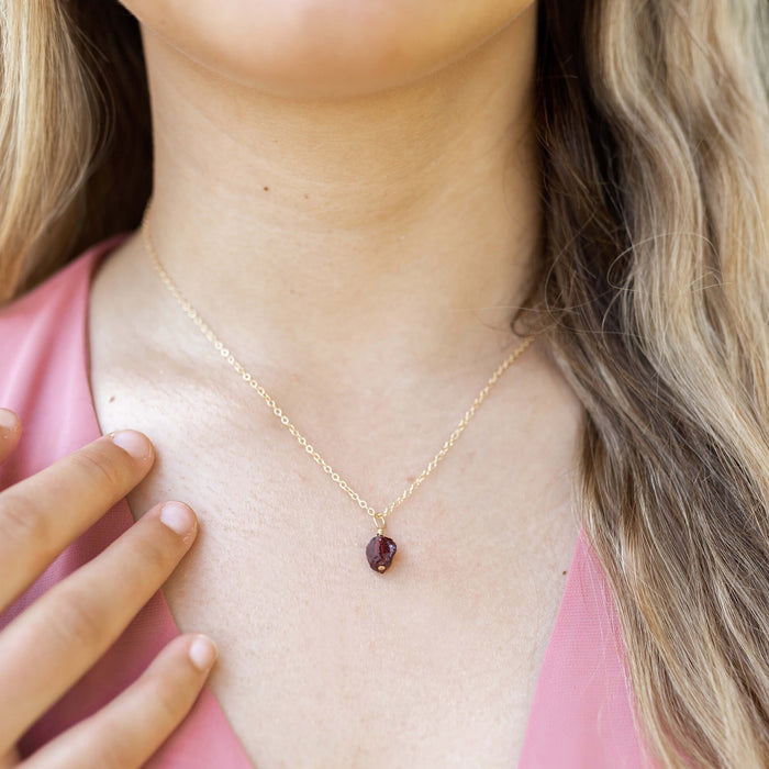 Raw Crystal Pendant Necklace - Garnet - 14K Gold Fill - Luna Tide Handmade Jewellery