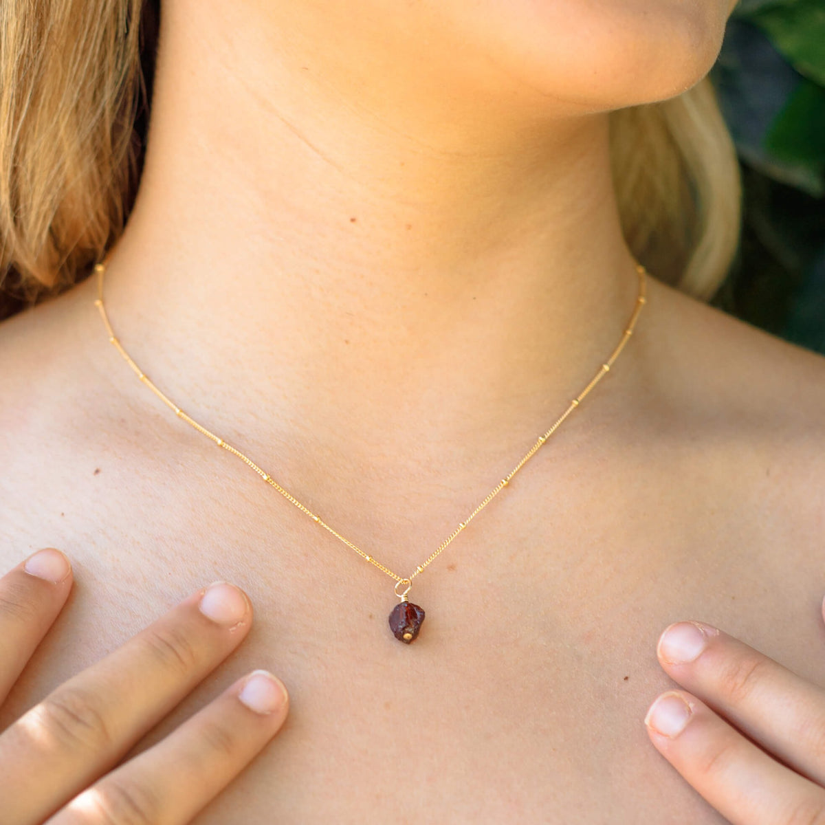 Raw Crystal Pendant Necklace - Garnet - 14K Gold Fill Satellite - Luna Tide Handmade Jewellery