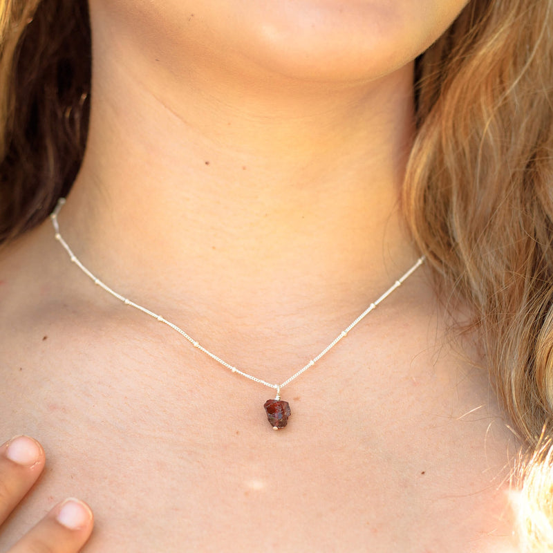 Raw Crystal Pendant Necklace - Garnet - Sterling Silver Satellite - Luna Tide Handmade Jewellery