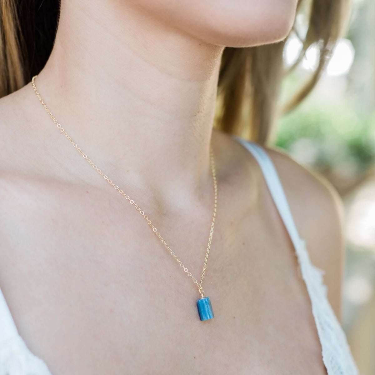 Raw Crystal Pendant Necklace - Kyanite - 14K Gold Fill - Luna Tide Handmade Jewellery