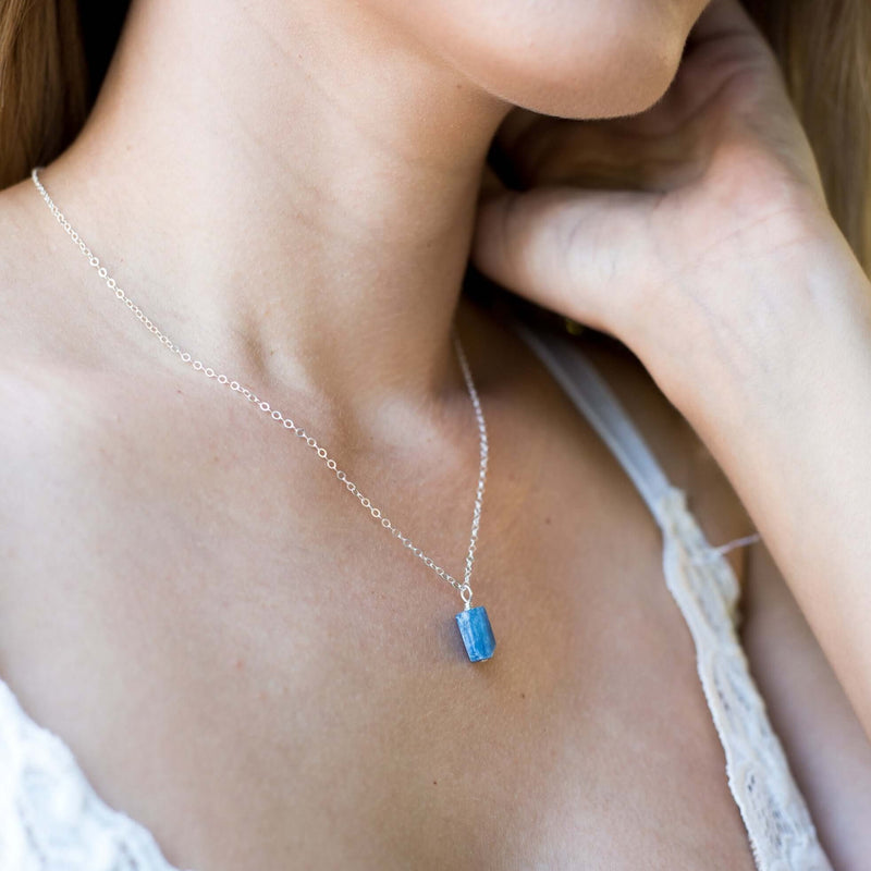 Raw Crystal Pendant Necklace - Kyanite - Sterling Silver - Luna Tide Handmade Jewellery