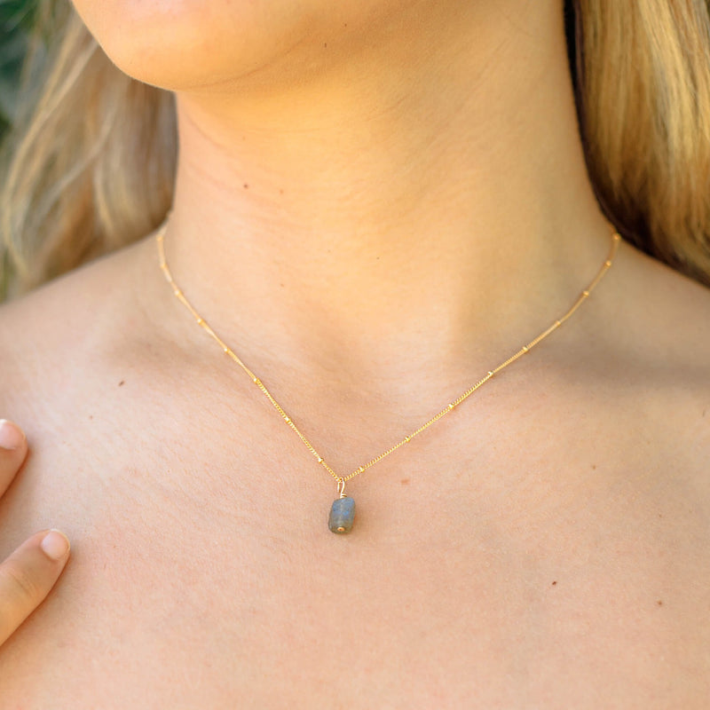 Raw Crystal Pendant Necklace - Labradorite - 14K Gold Fill Satellite - Luna Tide Handmade Jewellery