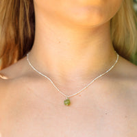 Raw Crystal Pendant Necklace - Peridot - Sterling Silver Satellite - Luna Tide Handmade Jewellery