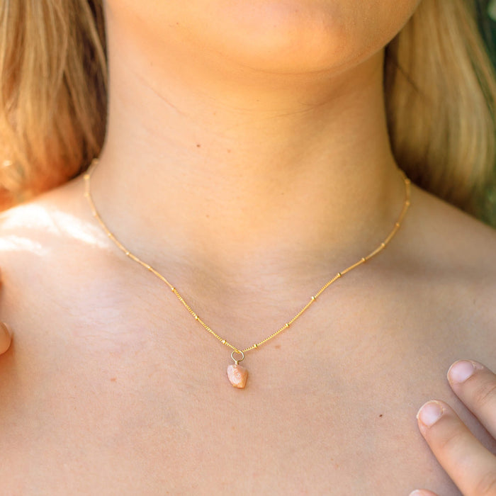 Raw Crystal Pendant Necklace - Pink Peruvian Opal - 14K Gold Fill Satellite - Luna Tide Handmade Jewellery