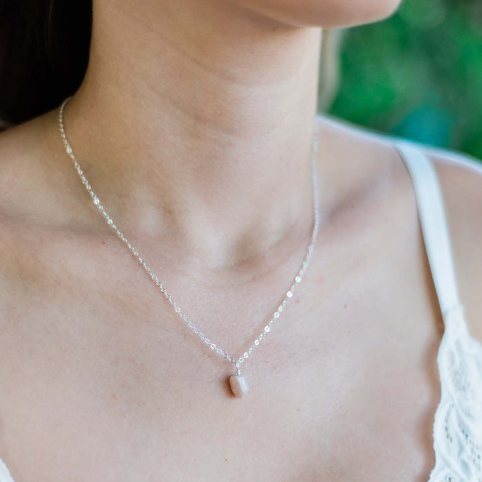 Raw Crystal Pendant Necklace - Pink Peruvian Opal - Sterling Silver - Luna Tide Handmade Jewellery