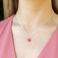 Raw Crystal Pendant Necklace - Pink Tourmaline - Sterling Silver - Luna Tide Handmade Jewellery