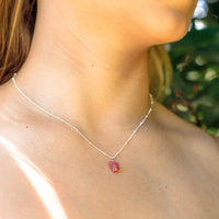 Raw Crystal Pendant Necklace - Pink Tourmaline - Sterling Silver Satellite - Luna Tide Handmade Jewellery