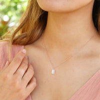 Raw Crystal Pendant Necklace - Rainbow Moonstone - 14K Rose Gold Fill - Luna Tide Handmade Jewellery