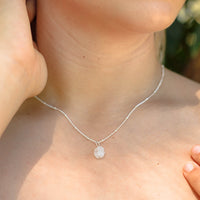 Raw Crystal Pendant Necklace - Rainbow Moonstone - Sterling Silver Satellite - Luna Tide Handmade Jewellery