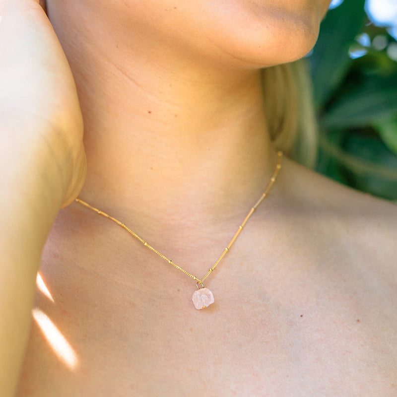 Raw Crystal Pendant Necklace - Rose Quartz - 14K Gold Fill - Luna Tide Handmade Jewellery