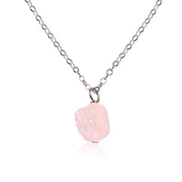 Raw Crystal Pendant Necklace - Rose Quartz - Stainless Steel - Luna Tide Handmade Jewellery