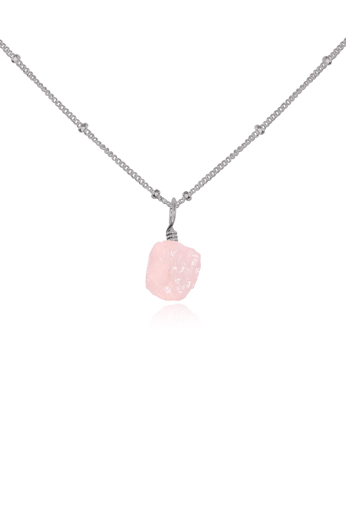 Raw Crystal Pendant Necklace - Rose Quartz - Stainless Steel - Luna Tide Handmade Jewellery