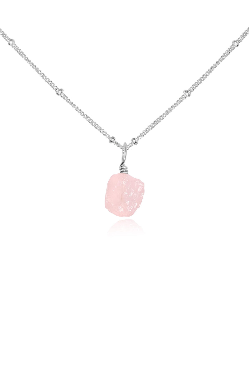 Raw Crystal Pendant Necklace - Rose Quartz - Sterling Silver - Luna Tide Handmade Jewellery