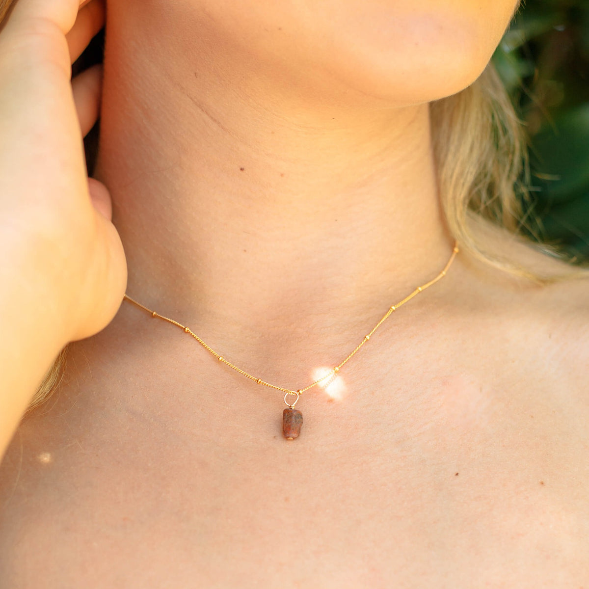 Raw Crystal Pendant Necklace - Ruby - 14K Gold Fill Satellite - Luna Tide Handmade Jewellery