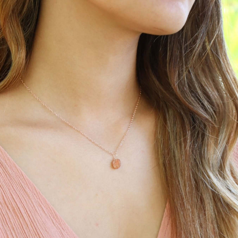 Raw Crystal Pendant Necklace - Sunstone - 14K Rose Gold Fill - Luna Tide Handmade Jewellery