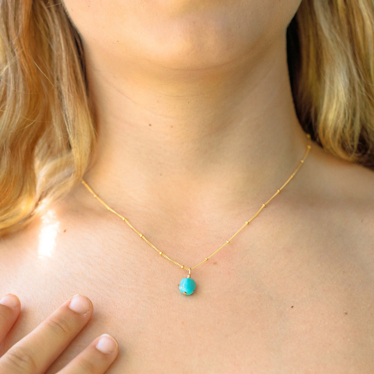 Raw Crystal Pendant Necklace - Turquoise - 14K Gold Fill Satellite - Luna Tide Handmade Jewellery
