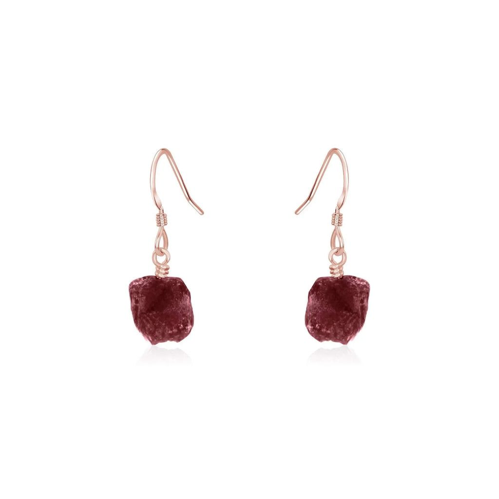 Raw Earth Red Ruby Crystal Dangle Drop Earrings - Raw Earth Red Ruby Crystal Dangle Drop Earrings - 14k Rose Gold Fill - Luna Tide Handmade Crystal Jewellery