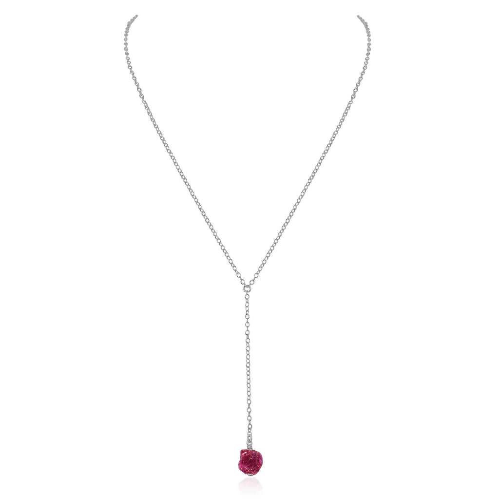 Raw Earth Red Ruby Crystal Lariat Necklace - Raw Earth Red Ruby Crystal Lariat Necklace - Stainless Steel - Luna Tide Handmade Crystal Jewellery