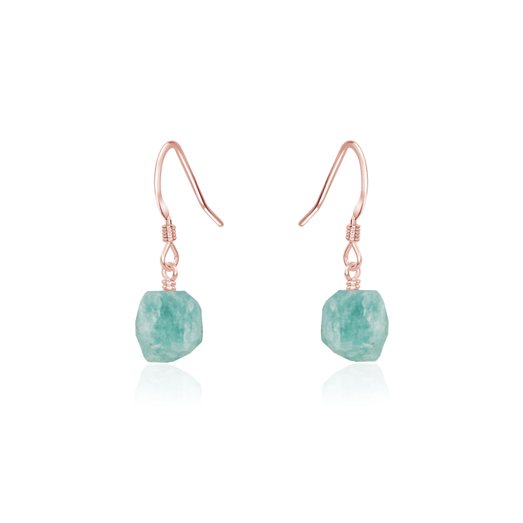 Raw Green Amazonite Crystal Dangle Drop Earrings - Raw Green Amazonite Crystal Dangle Drop Earrings - 14k Rose Gold Fill - Luna Tide Handmade Crystal Jewellery