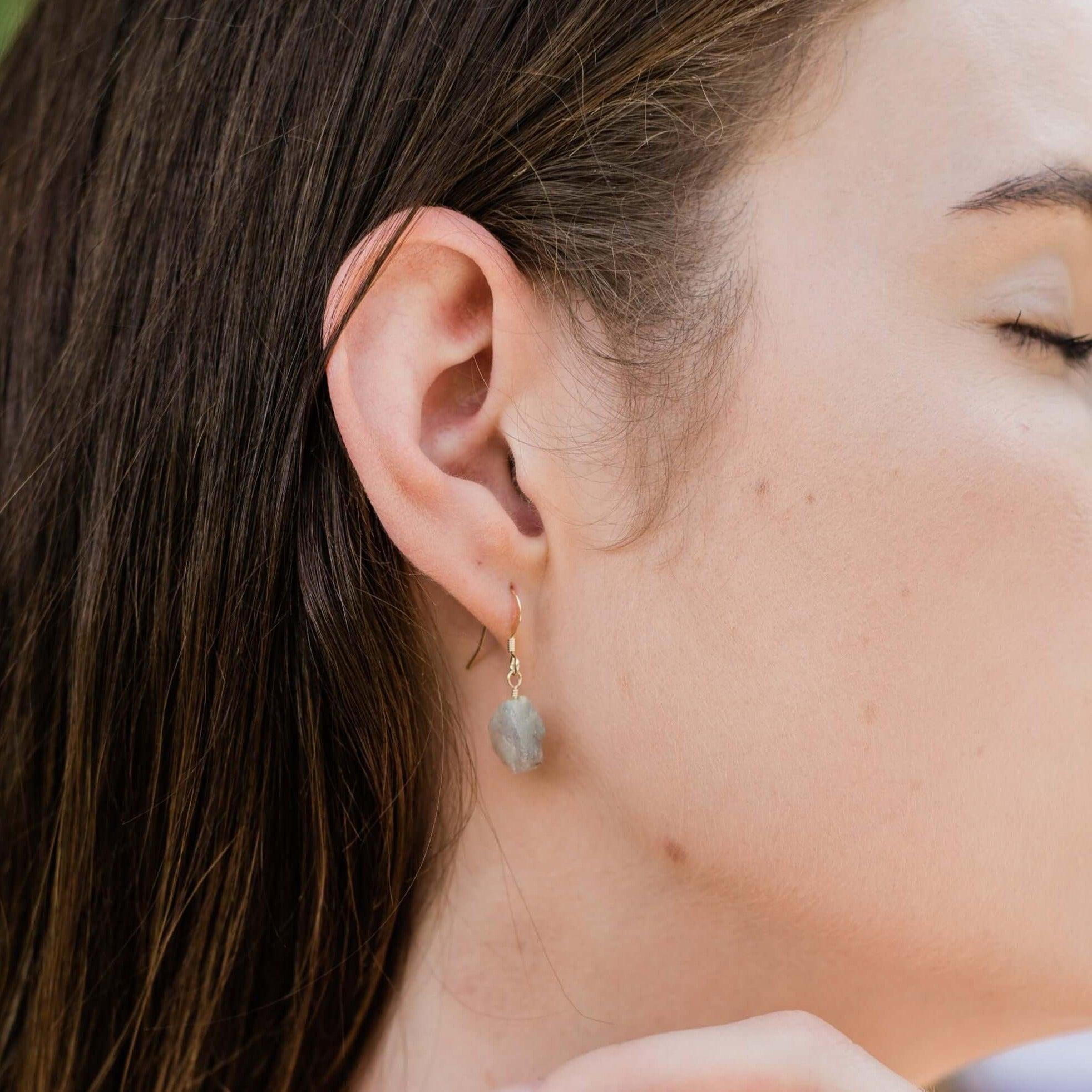 Labradorite Earrings - Solid Gold Earrings - 14k Gold, Rose, White Gold - Raw Crystal Earrings - Dangle store Leverback Earrings, Handmade Jewelry