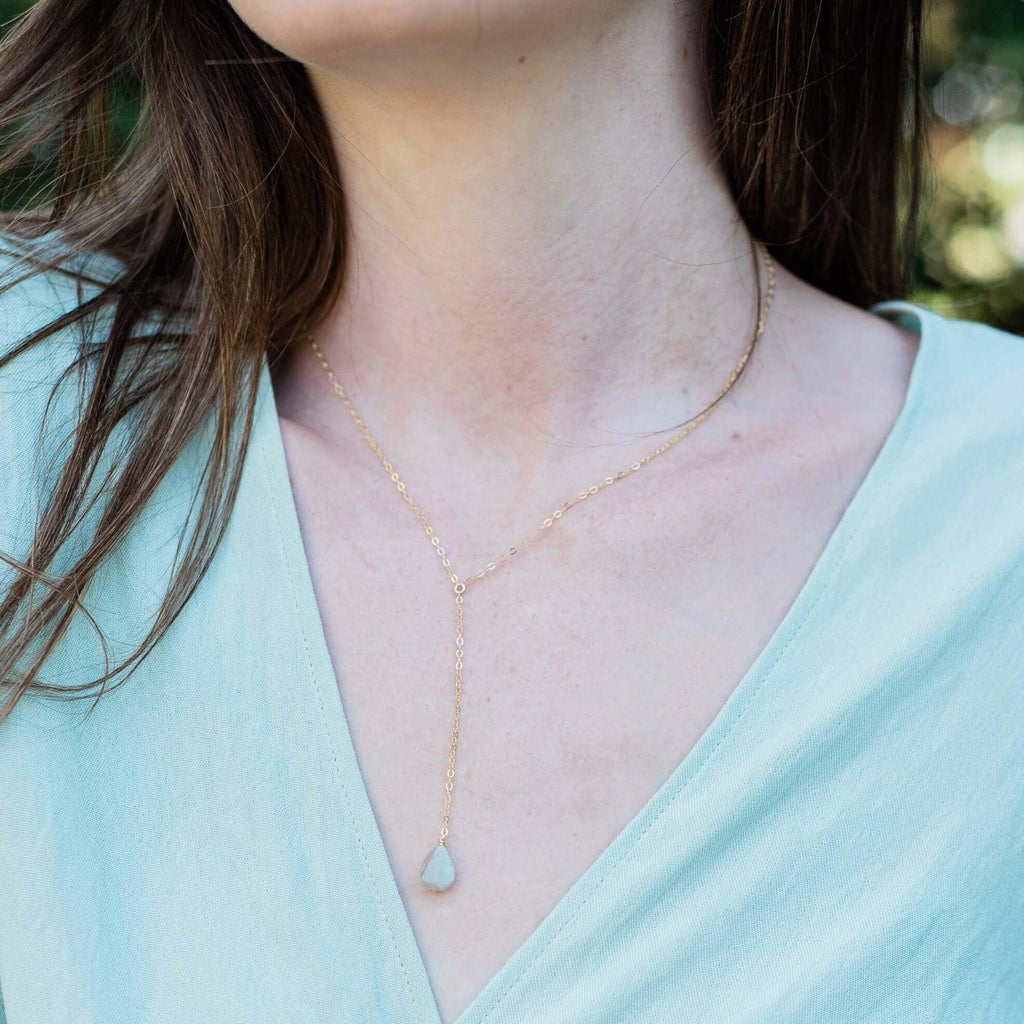 Raw Grey Labradorite Crystal Lariat Necklace - Raw Grey Labradorite Crystal Lariat Necklace - 14k Gold Fill - Luna Tide Handmade Crystal Jewellery
