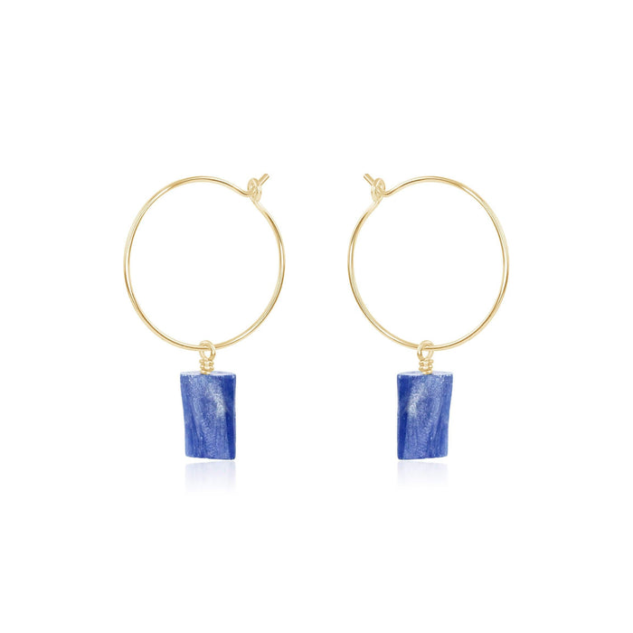 Raw Kyanite Gemstone Dangle Hoop Earrings - Raw Kyanite Gemstone Dangle Hoop Earrings - 14k Gold Fill - Luna Tide Handmade Crystal Jewellery