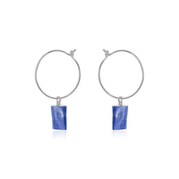 Raw Kyanite Gemstone Dangle Hoop Earrings - Raw Kyanite Gemstone Dangle Hoop Earrings - Stainless Steel - Luna Tide Handmade Crystal Jewellery