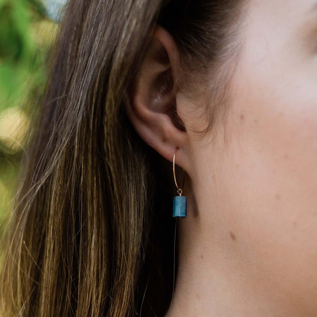 Raw Kyanite Gemstone Dangle Hoop Earrings - Raw Kyanite Gemstone Dangle Hoop Earrings - Sterling Silver - Luna Tide Handmade Crystal Jewellery