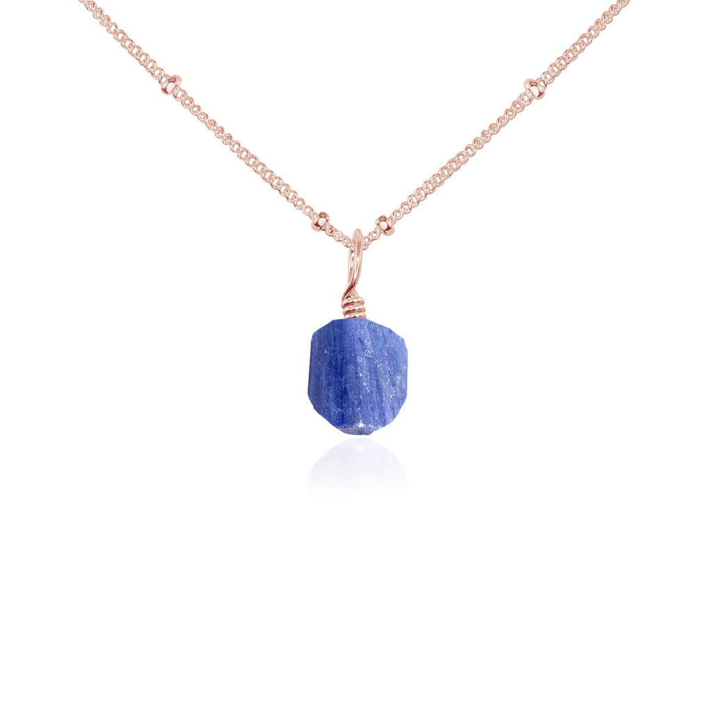 Raw Kyanite Natural Crystal Pendant Necklace - Raw Kyanite Natural Crystal Pendant Necklace - 14k Rose Gold Fill / Satellite - Luna Tide Handmade Crystal Jewellery