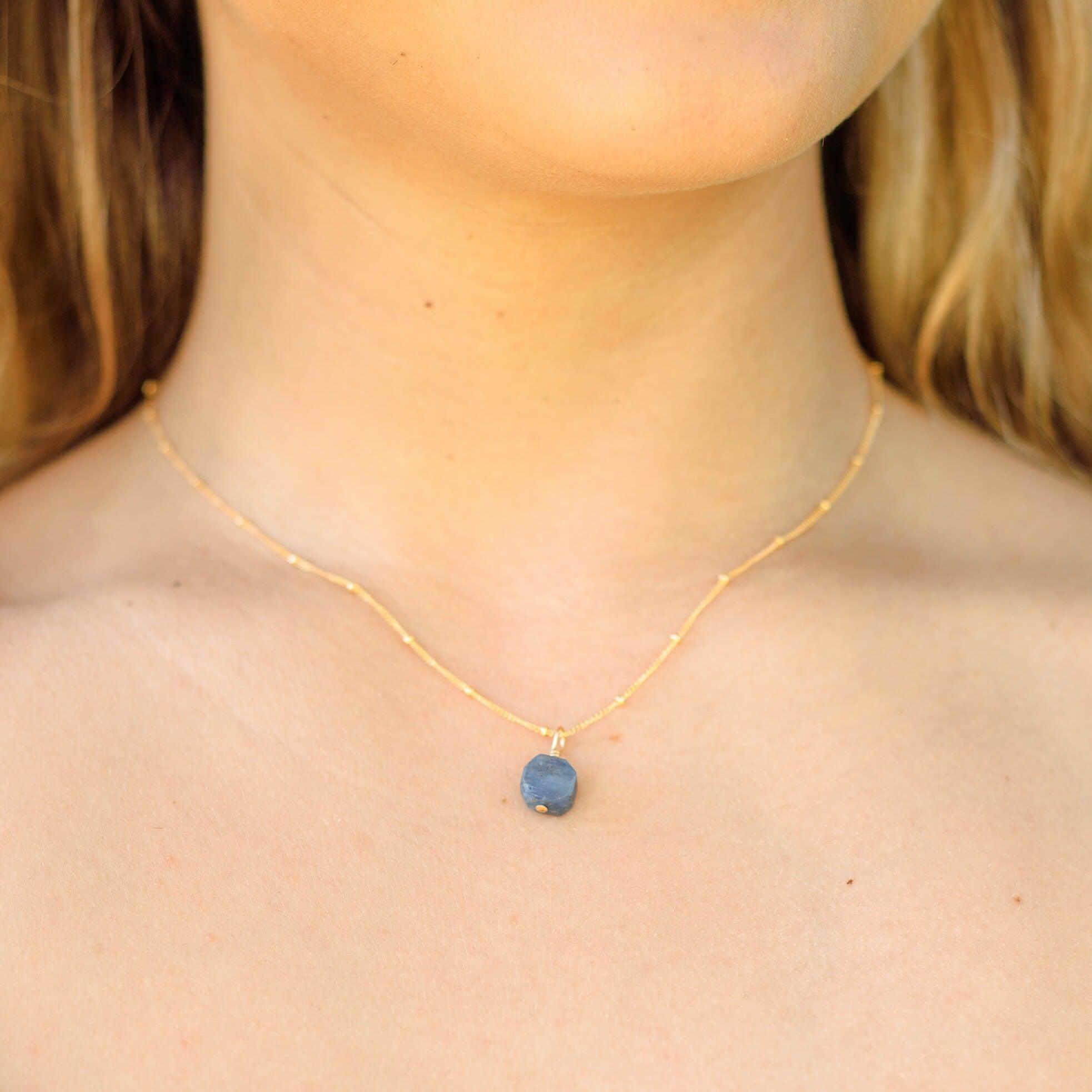 Raw Kyanite Natural Crystal Pendant Necklace - Raw Kyanite Natural Crystal Pendant Necklace - Sterling Silver / Satellite - Luna Tide Handmade Crystal Jewellery