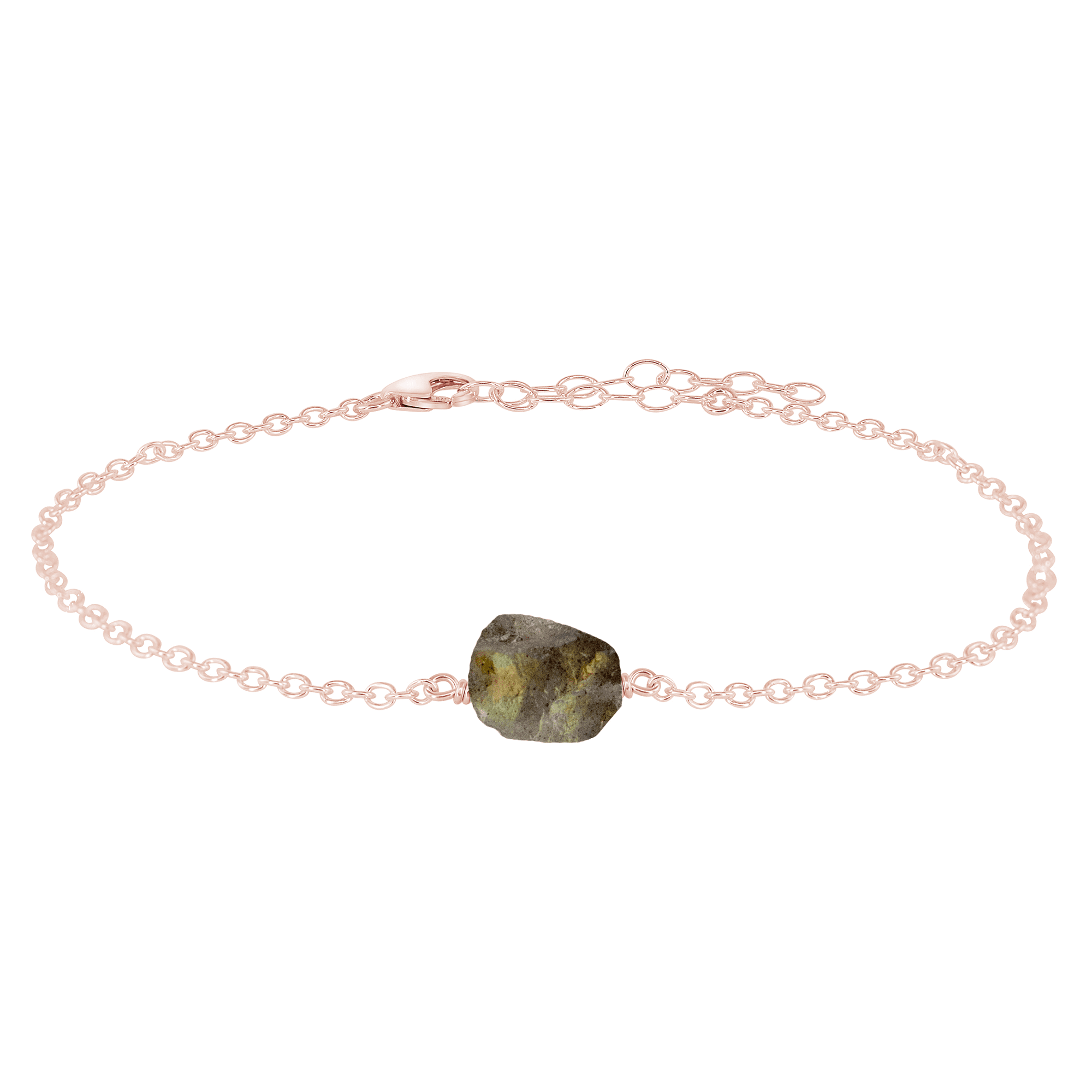 Raw Labradorite Crystal Nugget Anklet - Raw Labradorite Crystal Nugget Anklet - 14k Rose Gold Fill - Luna Tide Handmade Crystal Jewellery
