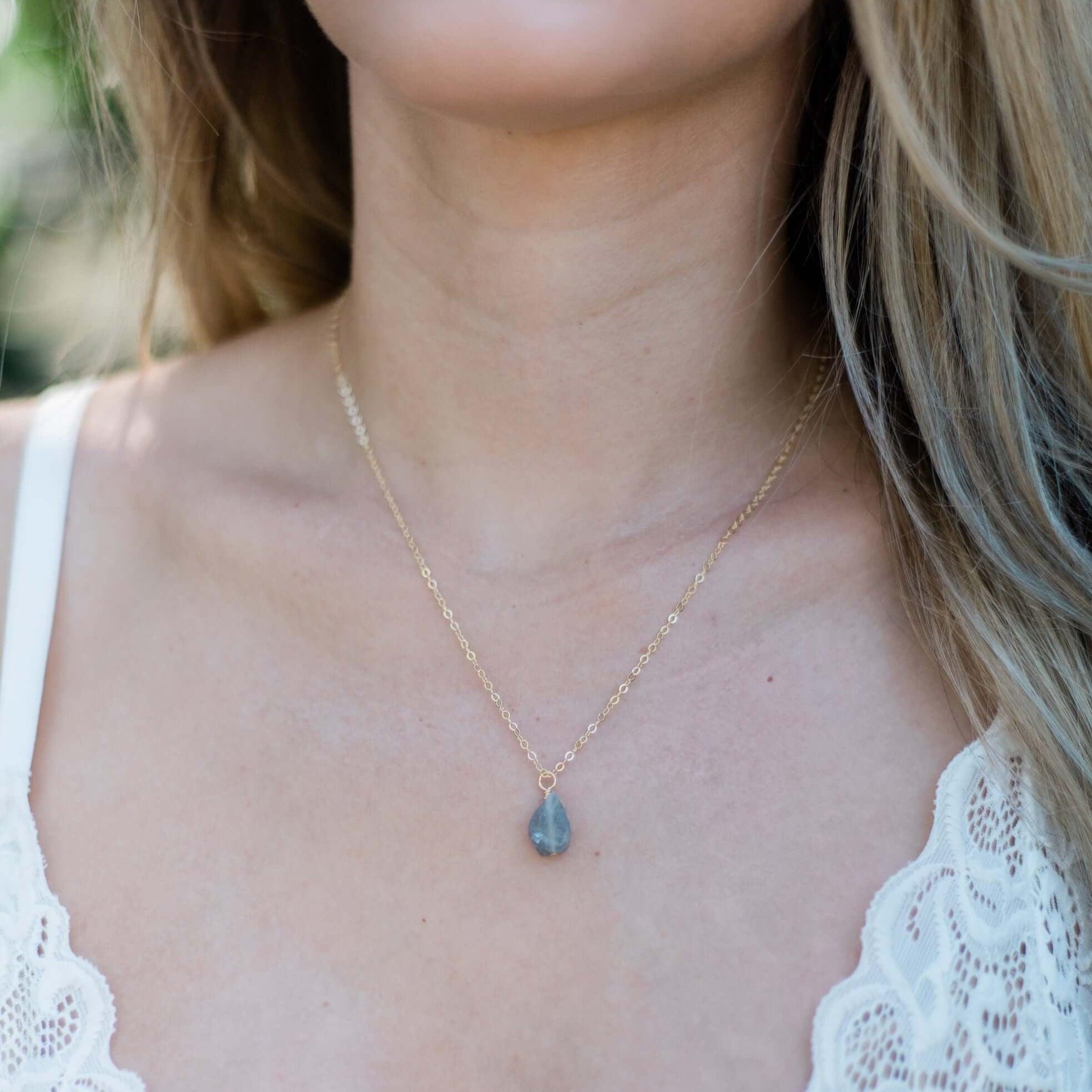 Raw Labradorite Natural Crystal Pendant Necklace - Raw Labradorite Natural Crystal Pendant Necklace - 14k Gold Fill / Satellite - Luna Tide Handmade Crystal Jewellery