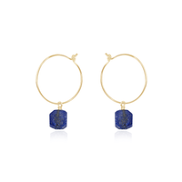 Raw Lapis Lazuli Gemstone Dangle Hoop Earrings - Raw Lapis Lazuli Gemstone Dangle Hoop Earrings - 14k Gold Fill - Luna Tide Handmade Crystal Jewellery