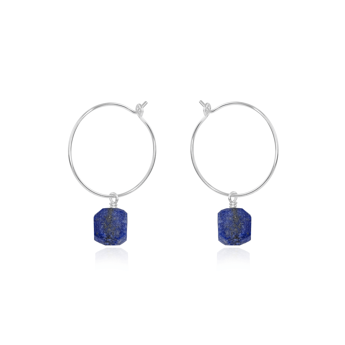 Raw Lapis Lazuli Gemstone Dangle Hoop Earrings - Raw Lapis Lazuli Gemstone Dangle Hoop Earrings - Sterling Silver - Luna Tide Handmade Crystal Jewellery