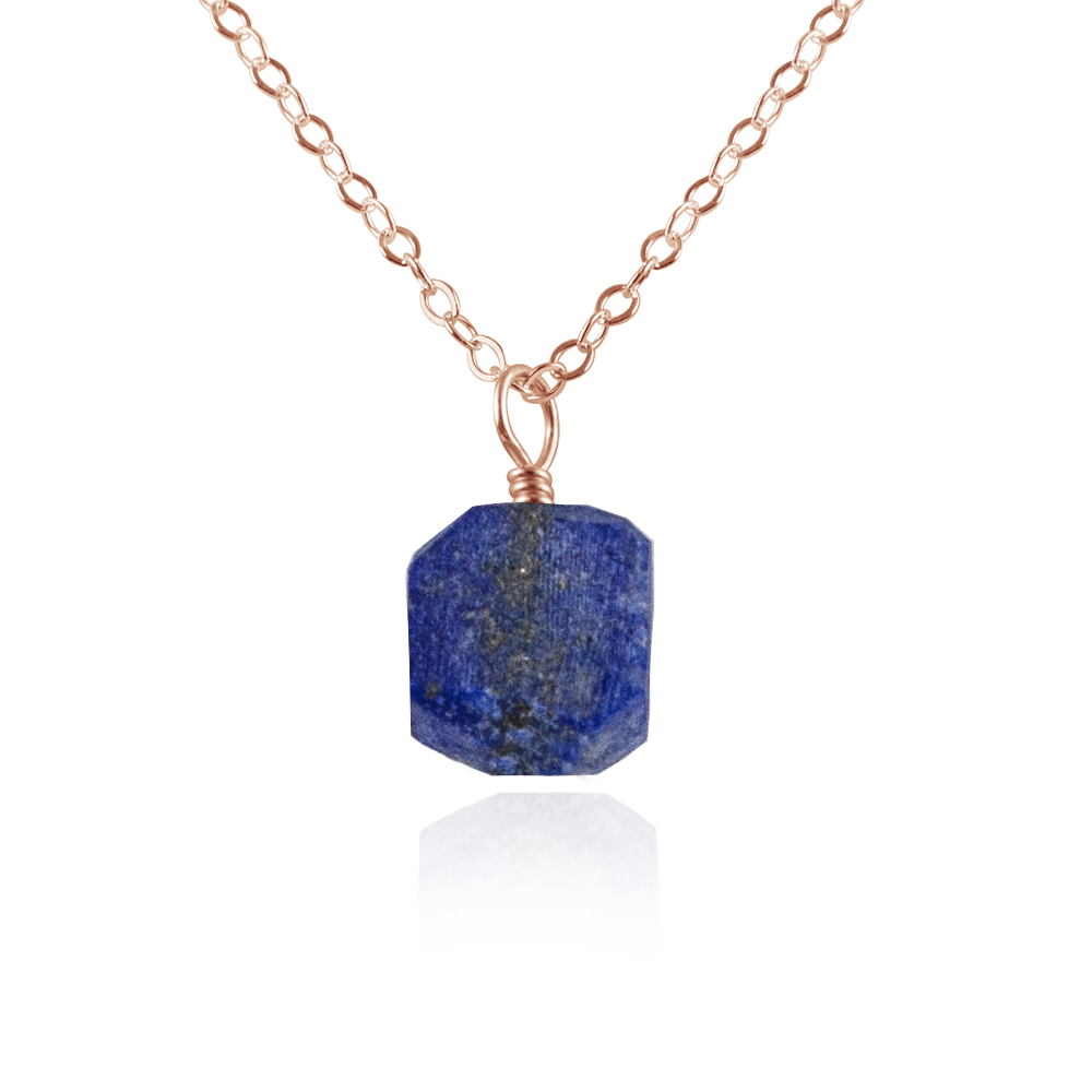 Raw Lapis Lazuli Natural Crystal Pendant Necklace - Raw Lapis Lazuli Natural Crystal Pendant Necklace - 14k Rose Gold Fill / Cable - Luna Tide Handmade Crystal Jewellery