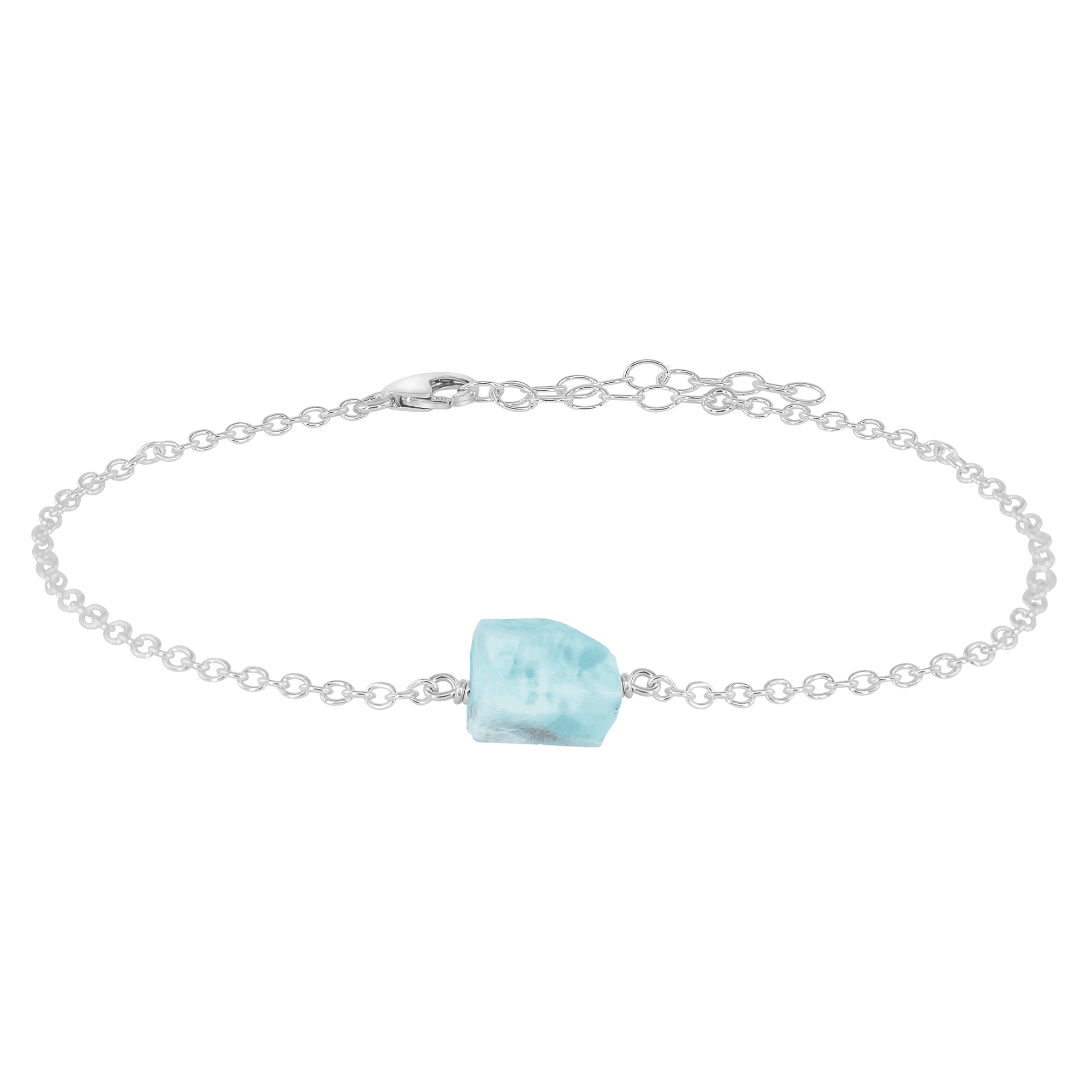 Raw Larimar Crystal Nugget Anklet - Raw Larimar Crystal Nugget Anklet - Sterling Silver - Luna Tide Handmade Crystal Jewellery
