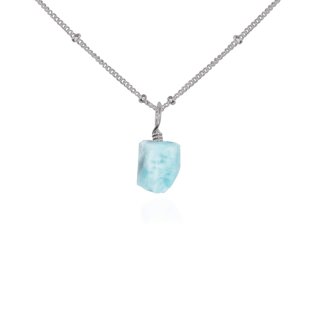 Raw Larimar Natural Crystal Pendant Necklace - Raw Larimar Natural Crystal Pendant Necklace - Stainless Steel / Satellite - Luna Tide Handmade Crystal Jewellery