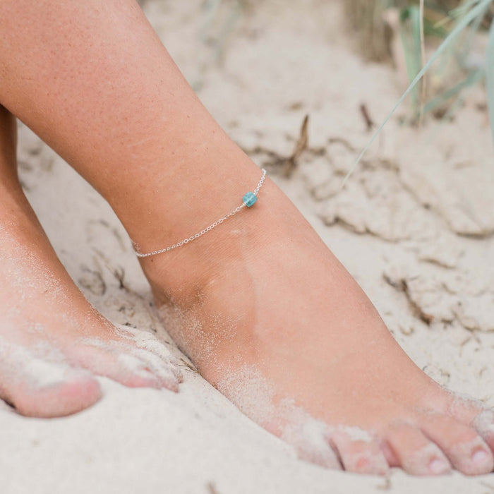 Raw Nugget Anklet - Apatite - Sterling Silver - Luna Tide Handmade Jewellery