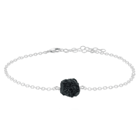 Raw Nugget Anklet - Black Tourmaline - Sterling Silver - Luna Tide Handmade Jewellery