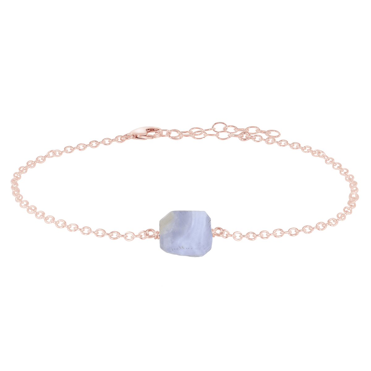 Raw Nugget Anklet - Blue Lace Agate - 14K Rose Gold Fill - Luna Tide Handmade Jewellery