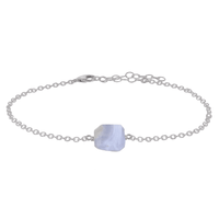 Raw Nugget Anklet - Blue Lace Agate - Stainless Steel - Luna Tide Handmade Jewellery