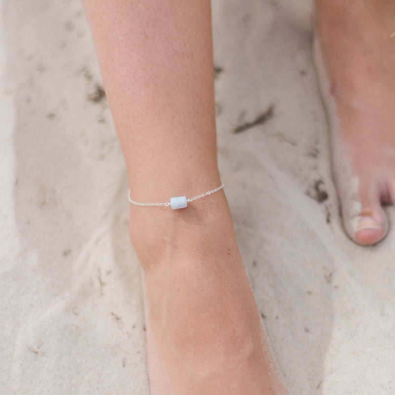 Raw Nugget Anklet - Blue Lace Agate - Sterling Silver - Luna Tide Handmade Jewellery